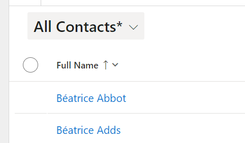 Contacts starting at B